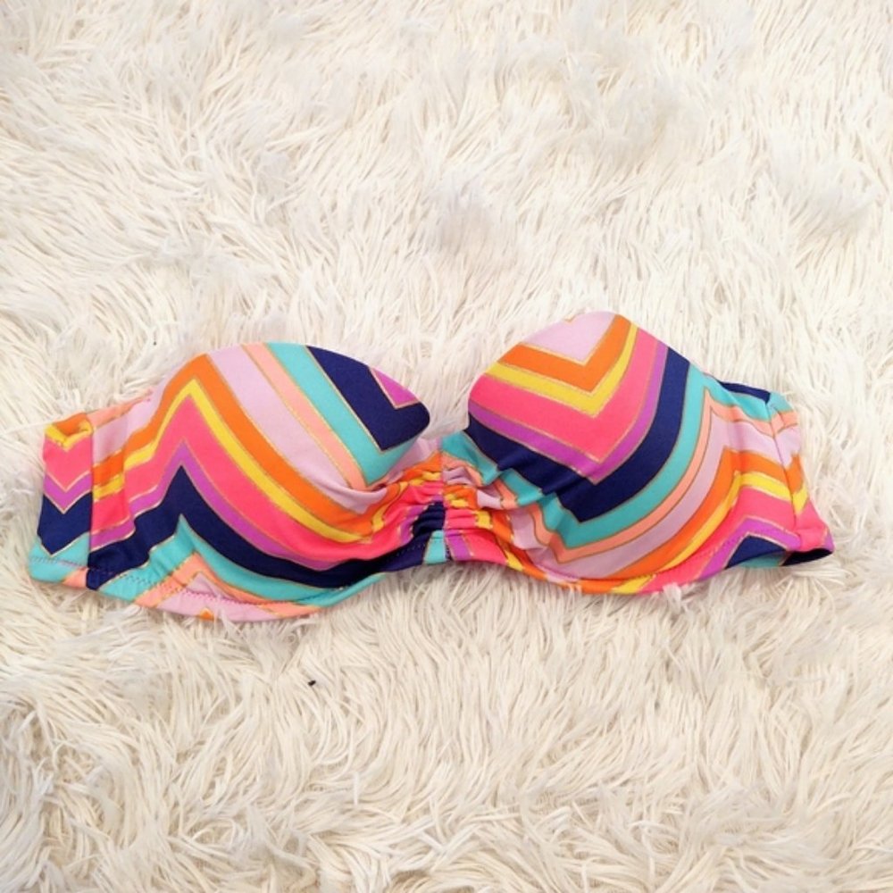 Victoria's Secret Bandeau Bikini Top Metallic Gold Rainbow Chevron